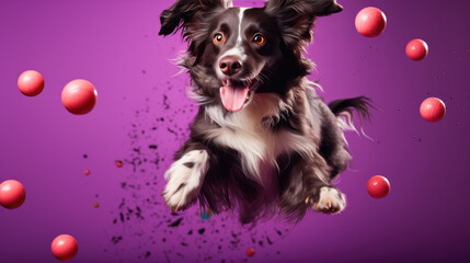 Fototapeta na wymiar Happy smiling dog isolated on colored background.