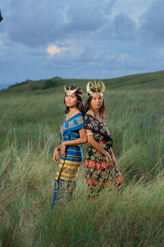 beautiful womens wearing local clothes from the Sumba and rote island. traditional clothing of Sumba and Rote island, East Nusa Tenggara province