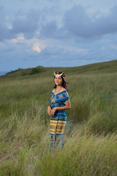 Beautiful women wearing local clothes from the Sumba Island. traditional clothing of Sumba island, East Nusa Tenggara province, Indonesia