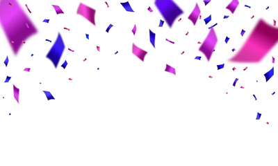 Violet blue confetti and ribbon background, isolated on transparent background. Vector illustration.