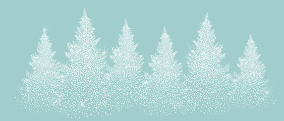 Snowy spruces from dots. Happy New Year . Vector illustrations