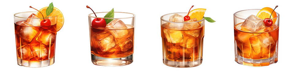 Old Fashioned cocktail clipart collection, vector, icons isolated on transparent background