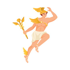 Man Hermes Ancient Greek God and Deity as Figure from Mythology Vector Illustration