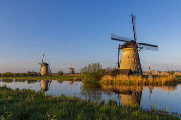 Naklejka premium Traditional Dutch windmills in Kinderdijk - Unesco site, The Netherlands