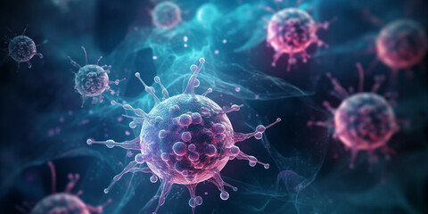 3d illustration of cancer cells. Cancer disease concept. Many cancer tumours. 