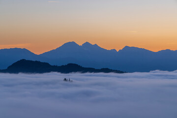 Landscape with St. Thomas Church (Cerkev Sveti Tomaz) near Skofja Loka, Slovenia