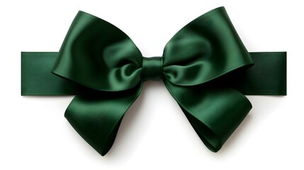 Dark Green Gift Ribbon with a Bow on a white Background. Festive Template for Holidays and Celebrations
