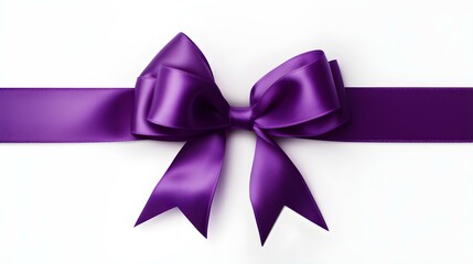 Dark Purple Gift Ribbon with a Bow on a white Background. Festive Template for Holidays and Celebrations
