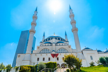 Fototapeta na wymiar The beautiful gem of Namazgah Mosque Tirana near Skanderbeg Square in Tirana. Albania