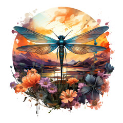 A dragonfly t-shirt design that highlights the dragonfly's ability to bring vibrancy to nature, Generative Ai