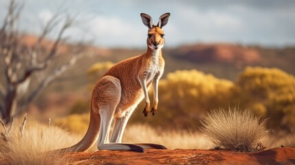 A breathtaking shot of a Red Kangaroo his natural habitat, showcasing his majestic beauty and strength.