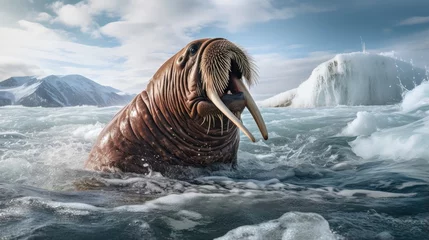 Deurstickers Walrus A breathtaking shot of a Walrus his natural habitat, showcasing his majestic beauty and strength.