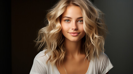 Fototapeta premium a woman with long blonde hair and blue eyes