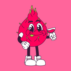 Dragon Fruit Retro Cartoon