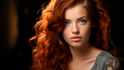  a woman with red hair and blue eyes