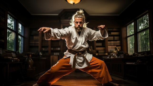 Experience the intensity of martial arts as a practitioner demonstrates dynamic movement.
