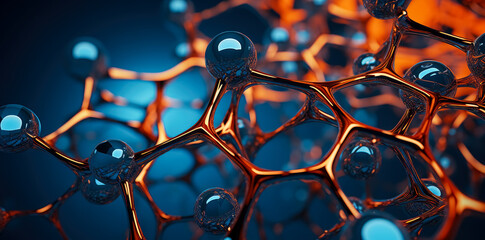 Molecule structure under microscope, dark cyan, clear colors, chemical compound molecules.