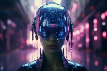 Holographic Faceless program Cyberpunk.Generative AI