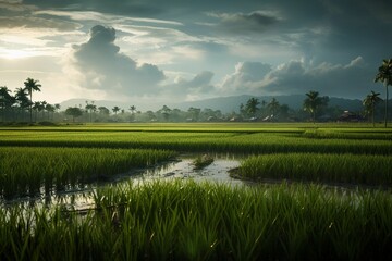 Photo of a rice fields.Generative AI