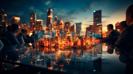 Naklejka premium a cityscape with a glass table top