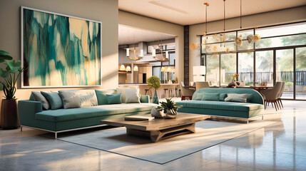 Open-concept space with muted colors promoting flow,