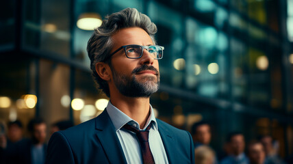 Fototapeta premium a man in a suit and tie standing with his arms crossed
