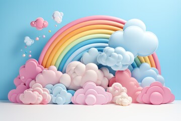 Obraz premium Clouds and rainbow cute weather background