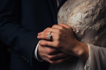 Couple wearing wedding rings on their wedding day