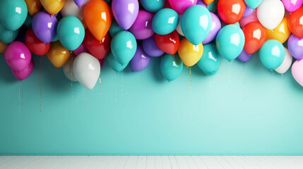 Fototapeta na wymiar Many colorful balloons decorated wall as background