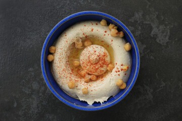 Hummus Bowl on Black Background