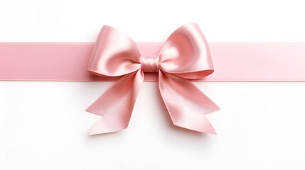 Light Pink Gift Ribbon with a Bow on a white Background. Festive Template for Holidays and Celebrations
