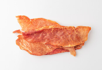 Meat Jerky Isolated, Dry Salted Chicken Slices, Small Pieces of Dehydrated Beef, Beer Snacks, Dried Pork