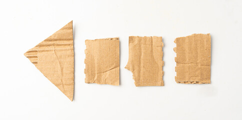 Cardboard Arrow, Arrows Made of Carton Piece, Ripped Kraft Paper, Brown Wrapping Vintage Paper Arrow