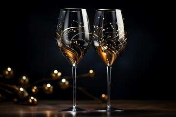 Sparkling Champagne and Luxurious Glasses on a Dark Background