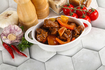 Homemade beef hungarian goulash with potato