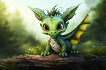 Fototapeta premium cute smile gragon sitting in the green forest nature