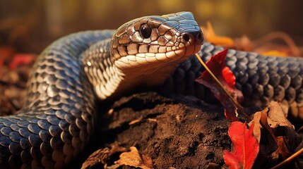 Fototapeta premium A breathtaking shot of a King Cobra his natural habitat, showcasing his majestic beauty and strength.