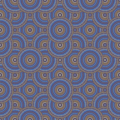 Fototapeta premium Blue gold circle geometric shapes vector endless ornament, floor tile print design. Can be used for textile, fabric print geometric seamless pattern.