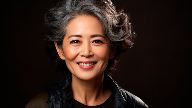  a woman with grey hair and a white shirt