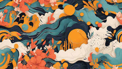 Abstract summer artistic illustration pattern. Creative collage contemporary seamless pattern