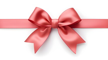 Fototapeta premium Light Red Gift Ribbon with a Bow on a white Background. Festive Template for Holidays and Celebrations 