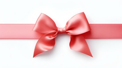 Light Red Gift Ribbon with a Bow on a white Background. Festive Template for Holidays and Celebrations
