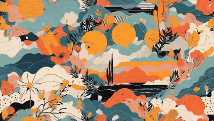 Abstract summer artistic illustration pattern. Creative collage contemporary seamless pattern