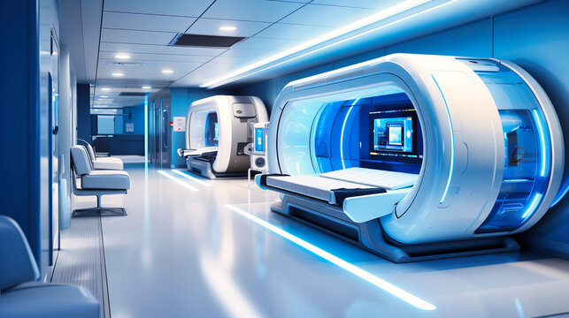 Modern diagnostic rooms with high-tech imaging machines