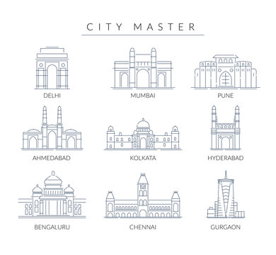 City Master - A Set of Key Indian Cities -  Icon Illustration