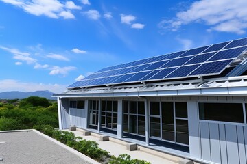 Fototapeta premium Solardach auf einem Haus. Solaranlage auf dem Dach angebracht zur Ökostrom Gewinnung.