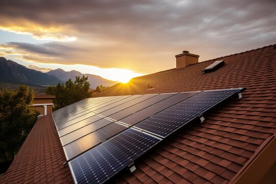 Solardach auf einem Haus. Solaranlage auf dem Dach angebracht zur &Ouml;kostrom Gewinnung.