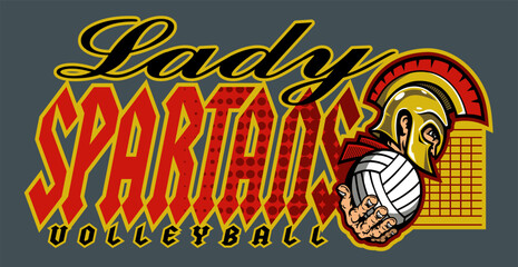 lady spartans volleyball team design with ball for school, college or league sports