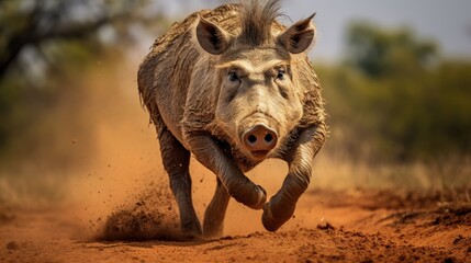 A breathtaking shot of a Warthog his natural habitat, showcasing his majestic beauty and strength.