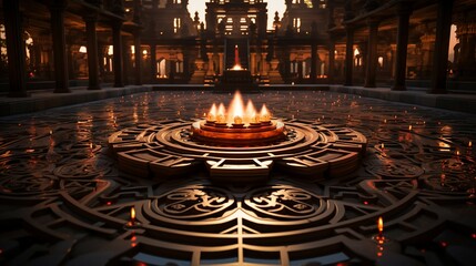 Obraz premium Serene temple courtyard with ancient stone pillars
